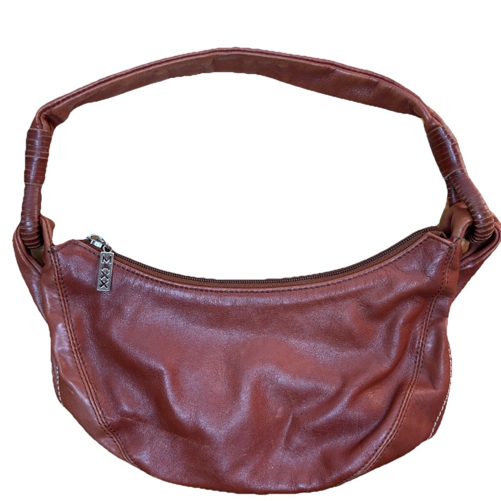Vintage MAXX New York Red Brown Shoulder Bag Leather 90s Small Crescent Purse